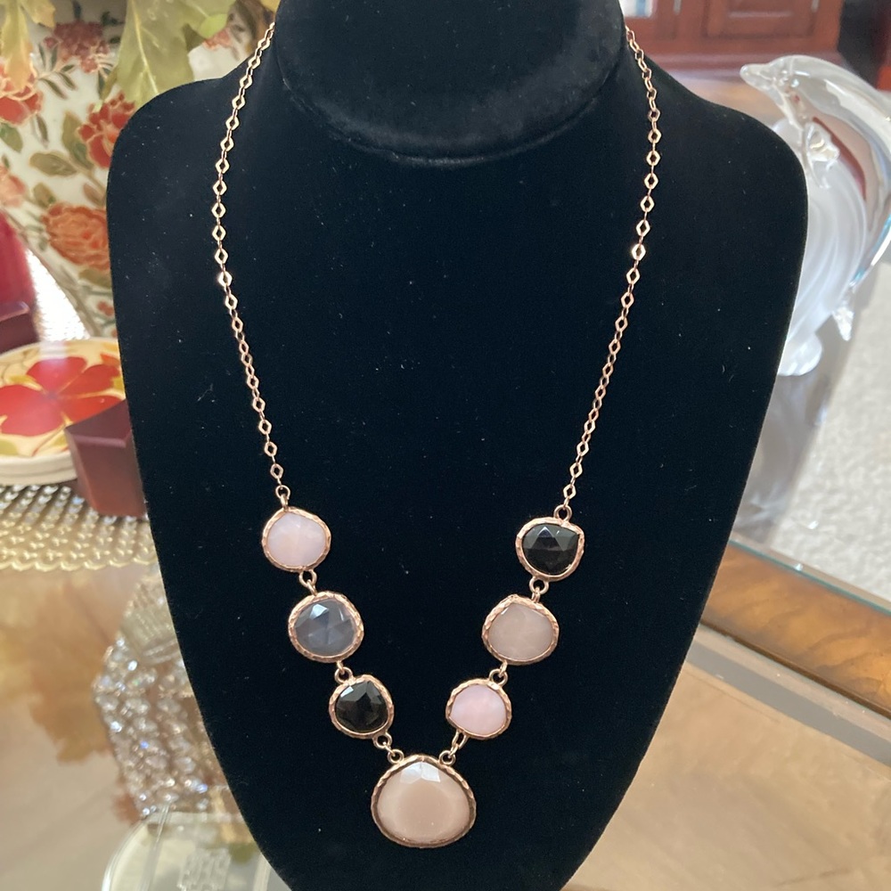 Pre-Loved Rose Gold Tone Faceted Pink/Purple Stone Necklace